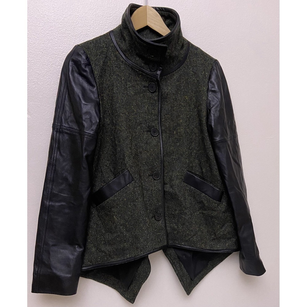 Derek Lam 10 Crosby Asymmetrical Tweed Virgin Wool‎ lambskin Leather Jacket 4